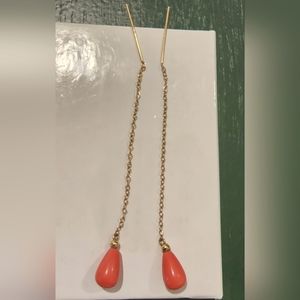 14K Coral Drop Earrings